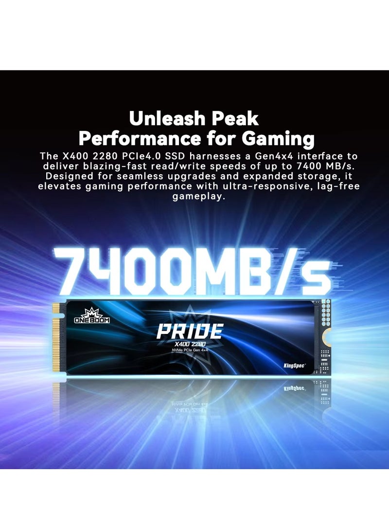 كينجس بيك محرك أقراص KingSpec ONEBOOM PRIDE SSD بسعة 2 تيرابايت بتقنية PCIe 4.0 NVMe - الجيل الرابع x4 M.2 2280، محرك ألعاب داخلي، سرعة قصوى 7400 ميجابايت/ثانية، ضمان لمدة 2 سنوات - Image 3